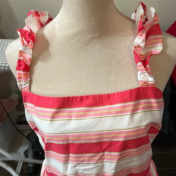 J. Crew Cotton Pink & White Candy Stripe Sleeveless A-Line Midi Dress Size 18 - Picture 4 of 4
